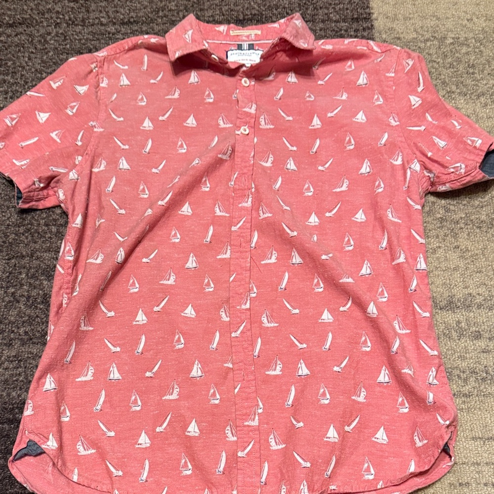 Denim & Flower  Red Sailboat Print Slim Fit  Men's Shirt